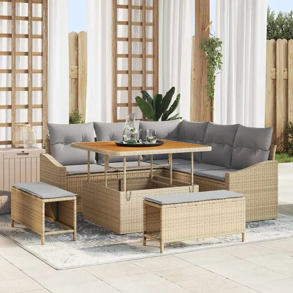Ensemble de canapé de jardin avec coussin 8 pcs Beige polyrotin