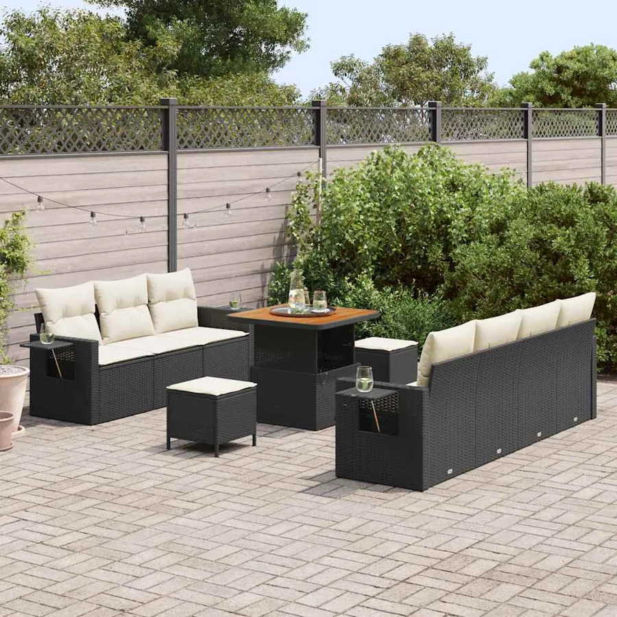 Ensemble de canapé de jardin avec coussin 10 pcs Noir et crème - 3