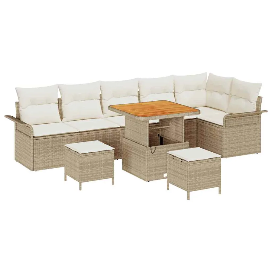 Ensemble de canapé de jardin avec coussin 9 pcs Beige et crème - 2