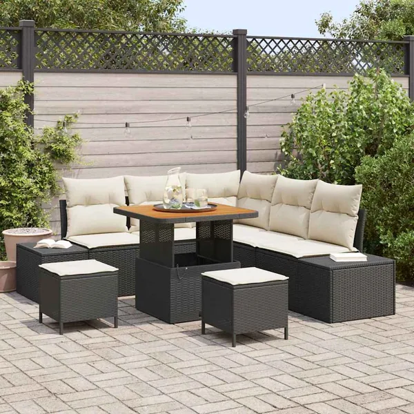 Ensemble de canapé de jardin avec coussin 8 pcs Noir polyrotin