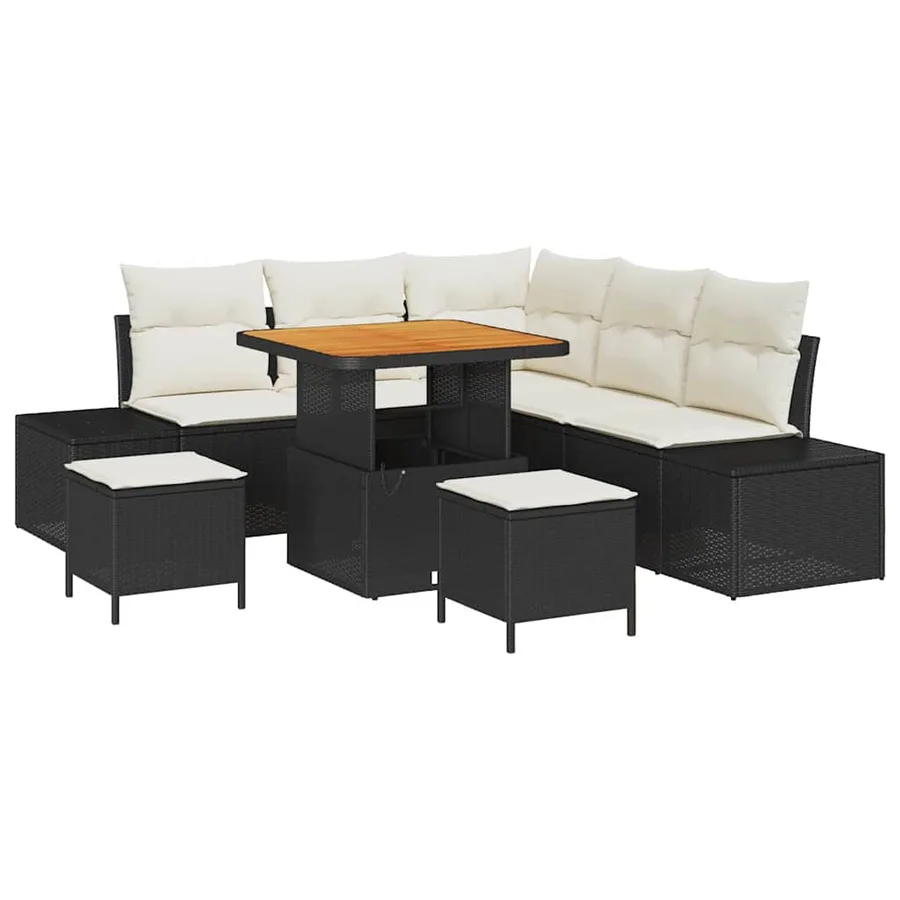 Ensemble de canapé de jardin avec coussin 8 pcs Noir polyrotin - 2