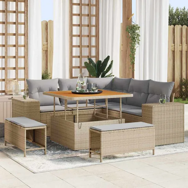 Ensemble de canapé de jardin 8 pcs Beige et Gris clair