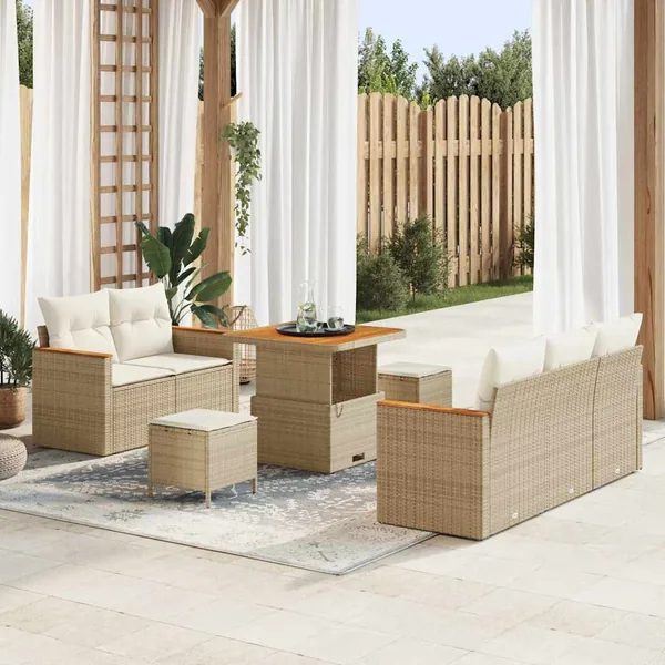 Ensemble de canapé de jardin 10 pcs Beige et crème polyrotin