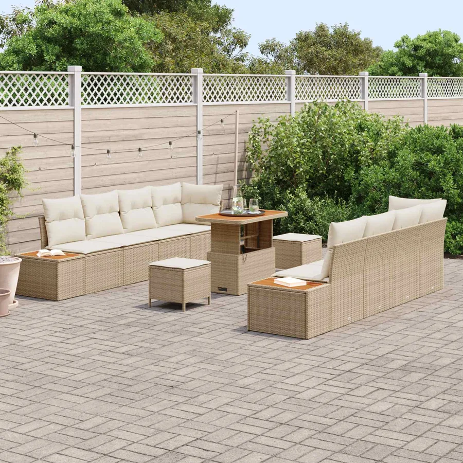 Ensemble de canapé de jardin avec coussin 11 pcs Beige et crème - 3