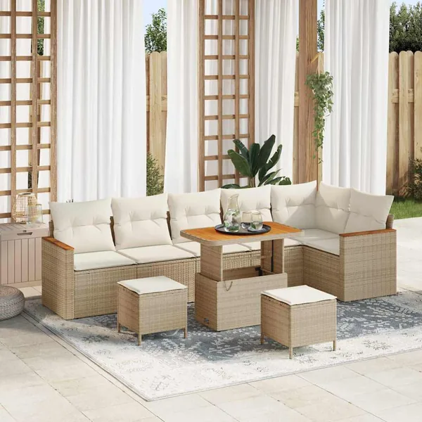 Ensemble de canapé de jardin avec coussin Beige Poly rotin