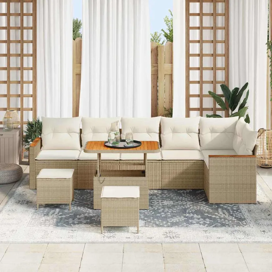 Ensemble de canapé de jardin avec coussin Beige Poly rotin - 3