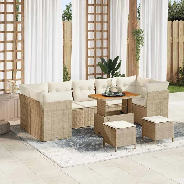 Ensemble de canapé de jardin avec coussin 10 pcs beige et crème