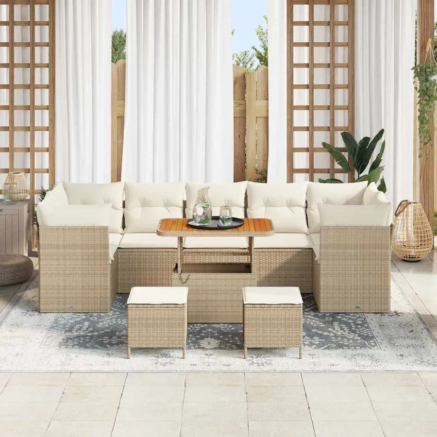 Ensemble de canapé de jardin avec coussin 10 pcs beige et crème - 3
