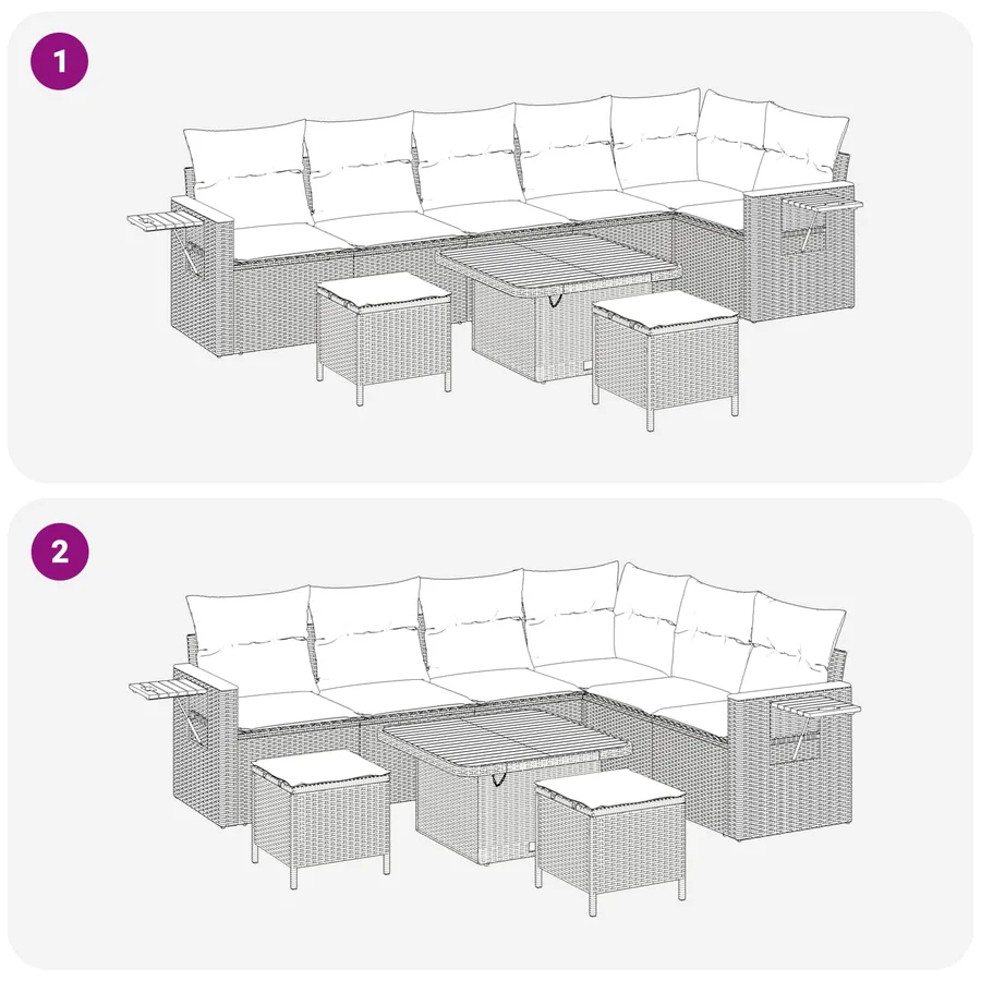Ensemble de canapé de jardin 9 pcs Beige polyrotin - 11