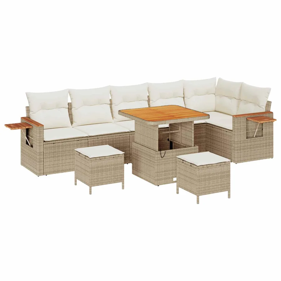 Ensemble de canapé de jardin 9 pcs Beige polyrotin - 2