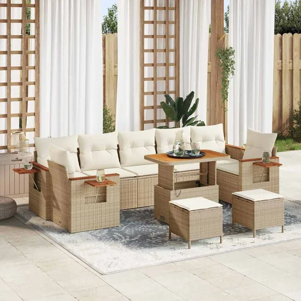 Ensemble de canapé de jardin 13 pcs Beige et crème polyrotin