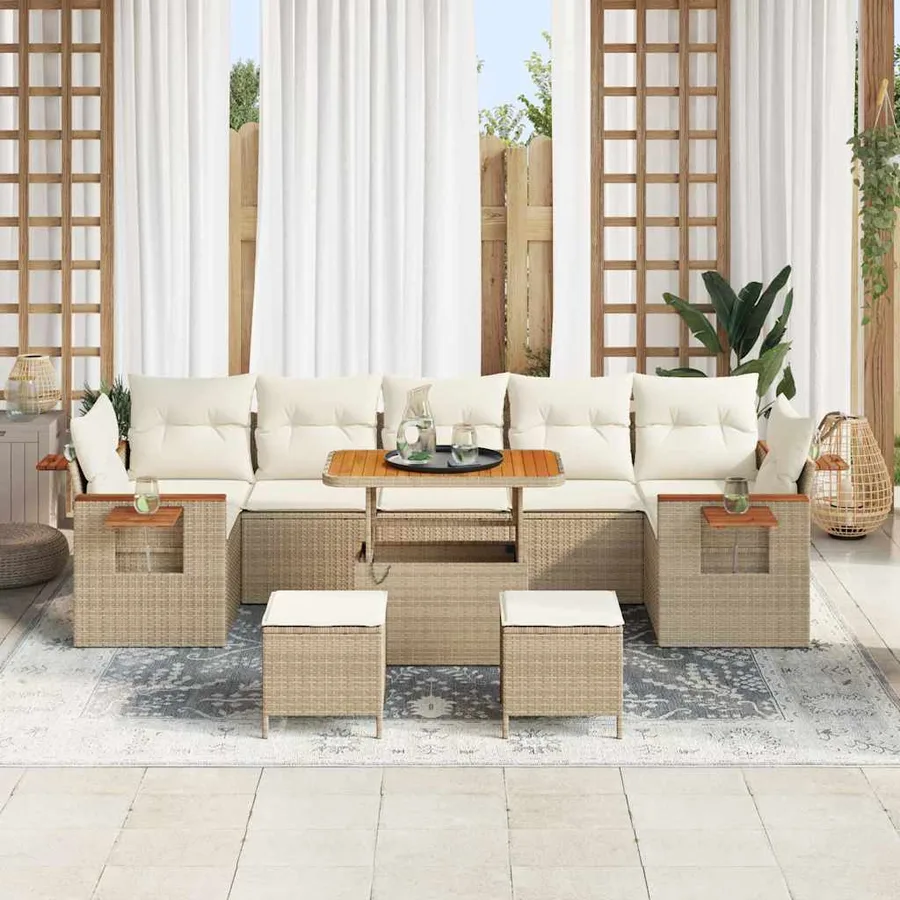 Ensemble de canapé de jardin 13 pcs Beige et crème polyrotin - 3