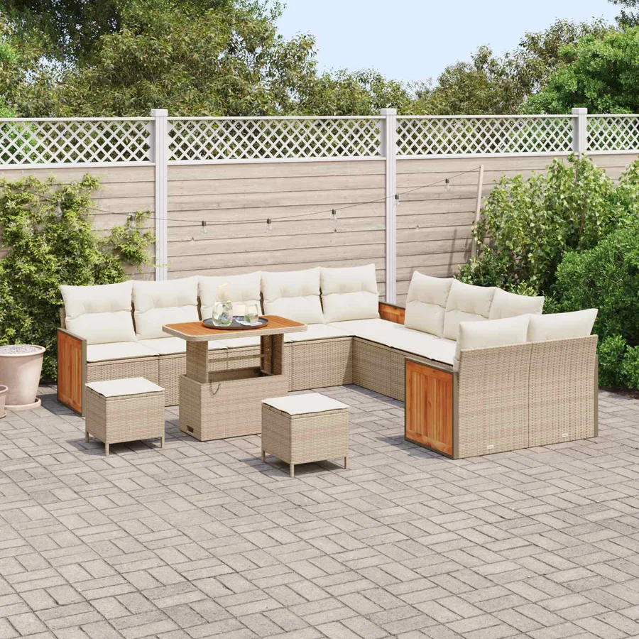 Ensemble de canapé de jardin avec coussin 13 pcs Beige et crème - 3