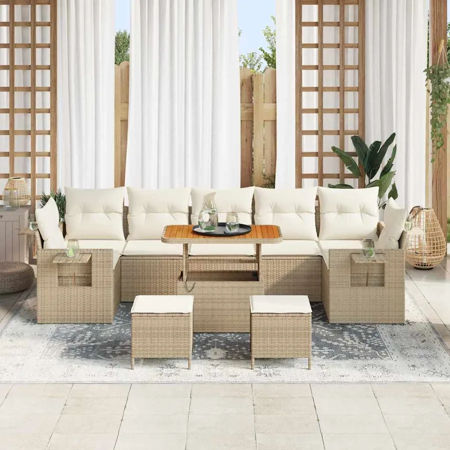 Ensemble de canapé de jardin 13 pcs Beige et crème polyrotin - 3