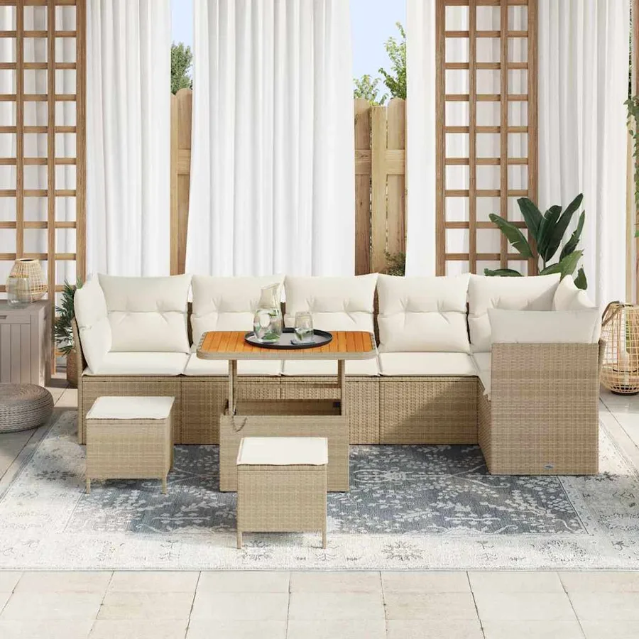 Ensemble de canapé de jardin avec coussin 9 pcs beige et crème - 3
