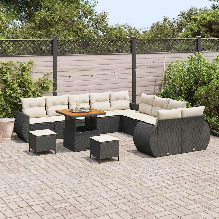 Ensemble de canapé de jardin avec coussin 13 pcs Noir et crème - 3