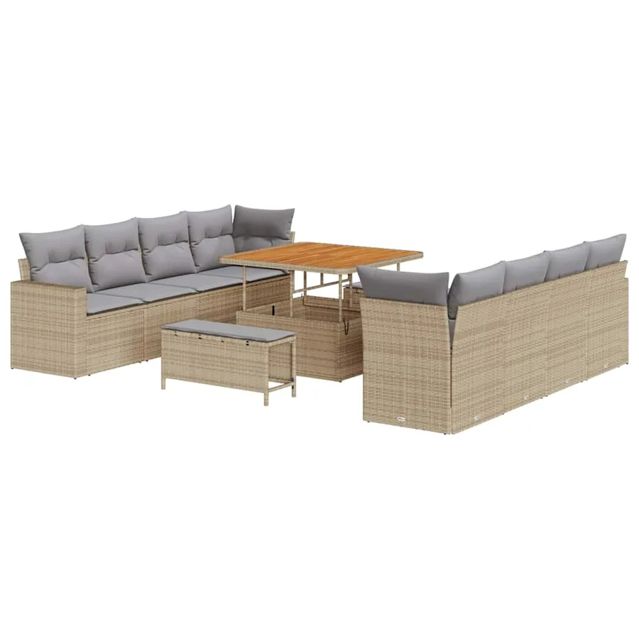 Ensemble de canapé de jardin 12 pcs Beige et Gris clair - 2