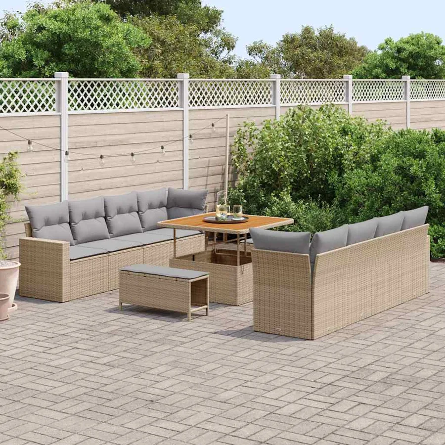 Ensemble de canapé de jardin 12 pcs Beige et Gris clair - 3