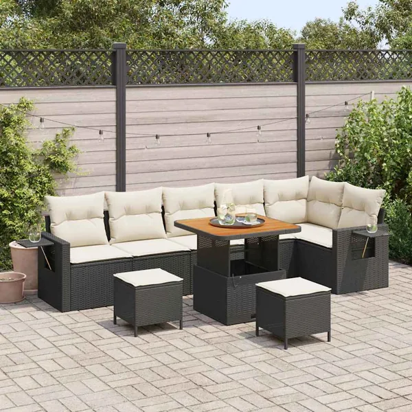 Ensemble de canapé de jardin 11 pcs Noir et Crème polyrotin