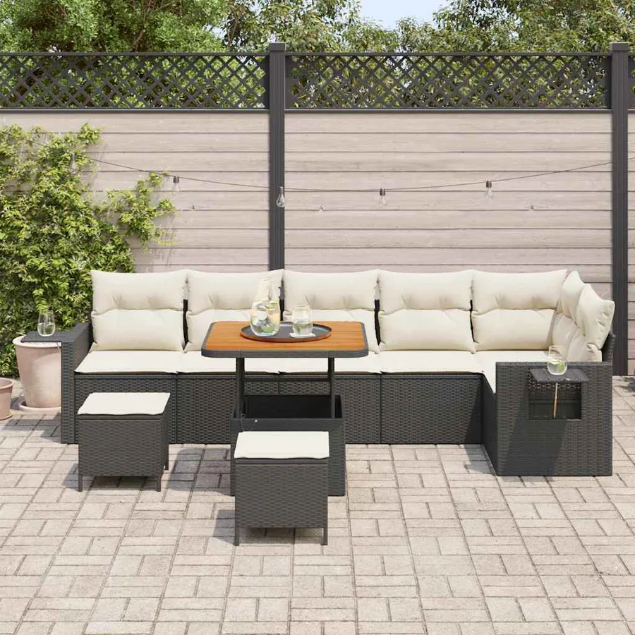 Ensemble de canapé de jardin 11 pcs Noir et Crème polyrotin - 3