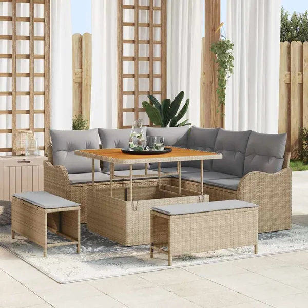 Ensemble de canapé de jardin 8 pcs Beige et Gris clair