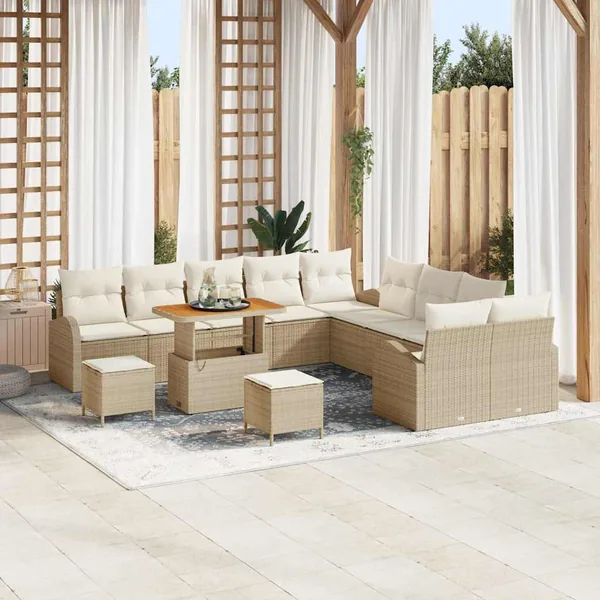 Ensemble de canapé de jardin avec coussin 13 pcs Beige et crème