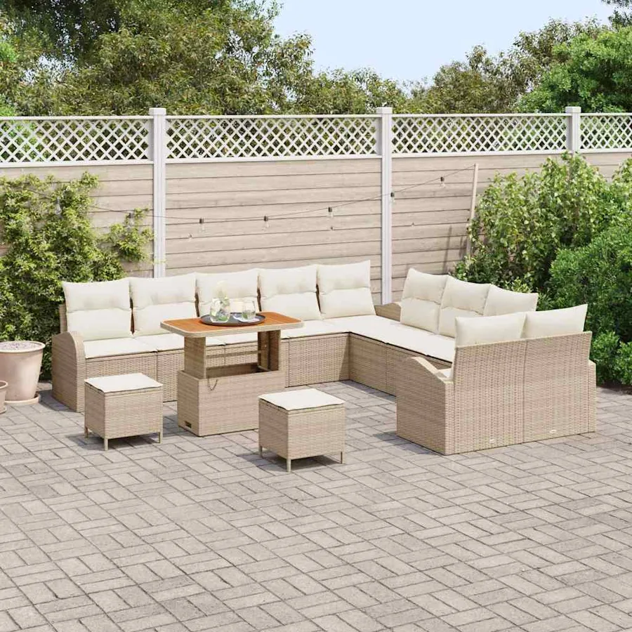 Ensemble de canapé de jardin avec coussin 13 pcs Beige et crème - 3