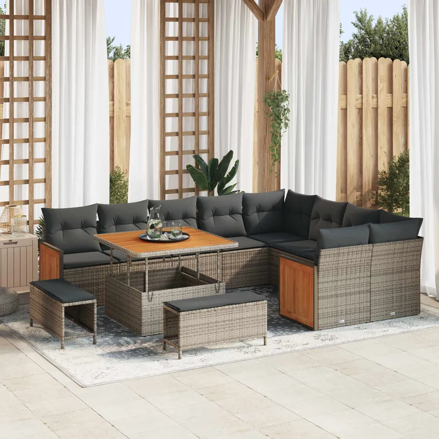 Ensemble de canapé de jardin avec coussin 12 pcs Gris