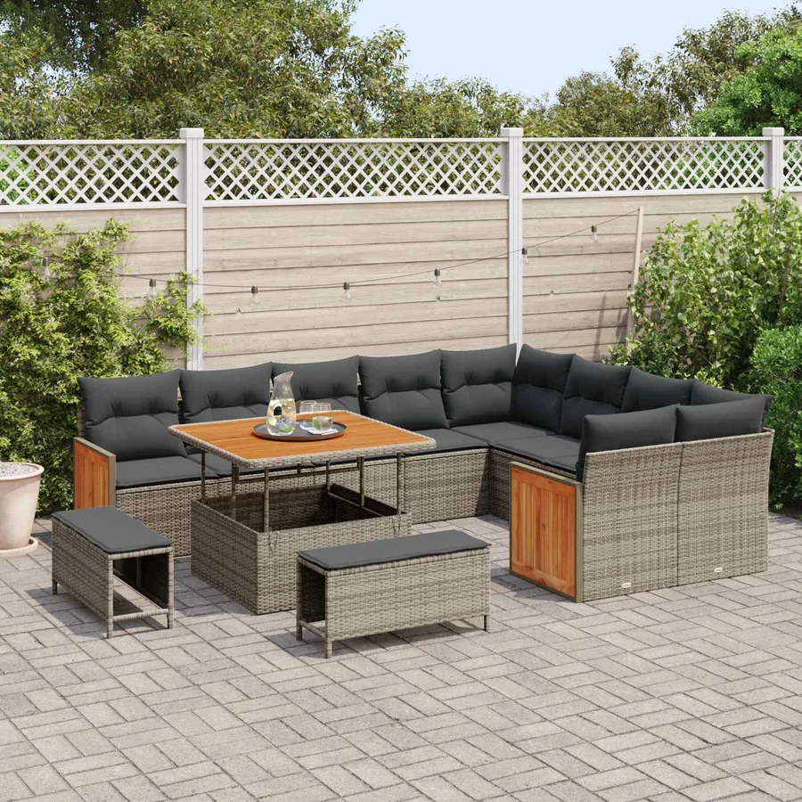 Ensemble de canapé de jardin avec coussin 12 pcs Gris - 3