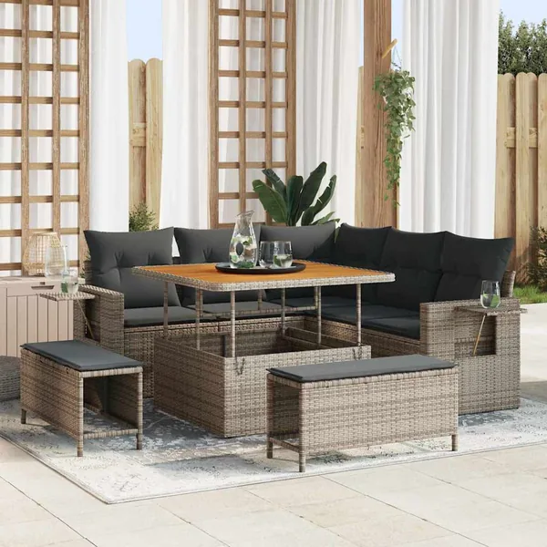 Ensemble de canapé de jardin avec coussin 9 pcs Gris polyrotin