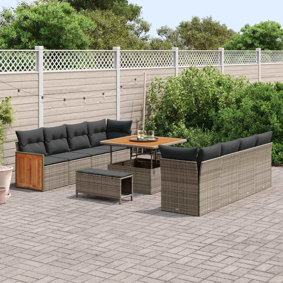 Ensemble de canapé de jardin avec coussin 11 pcs Gris - 3