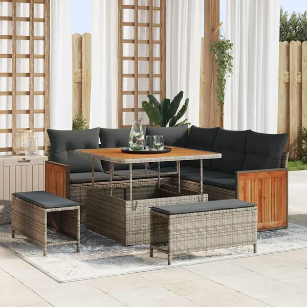 Ensemble de canapé de jardin avec coussin 9 pcs Gris polyrotin
