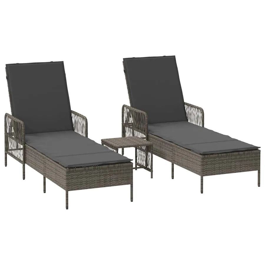 Transat 3 pcs Gris et Gris foncé 55 x 200 x 92 cm polyrotin - 2