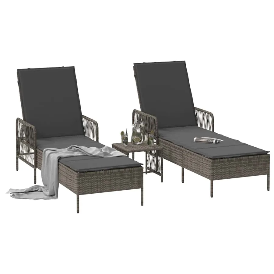 Transat 3 pcs Gris et Gris foncé 55 x 200 x 92 cm polyrotin - 3