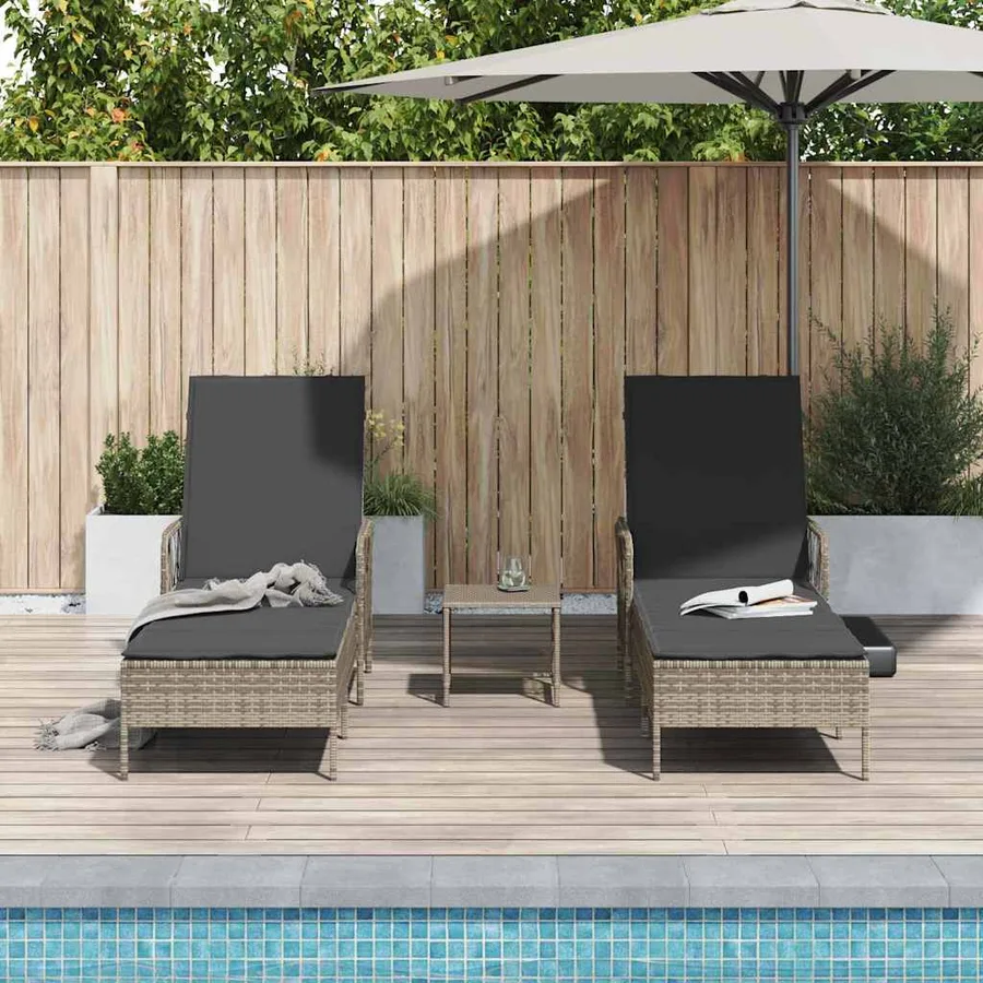 Transat 3 pcs Gris et Gris foncé 55 x 200 x 92 cm polyrotin - 4