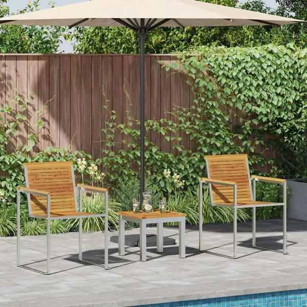 Transat 3 pcs Marron Bois d'acacia massif et acier inoxydable
