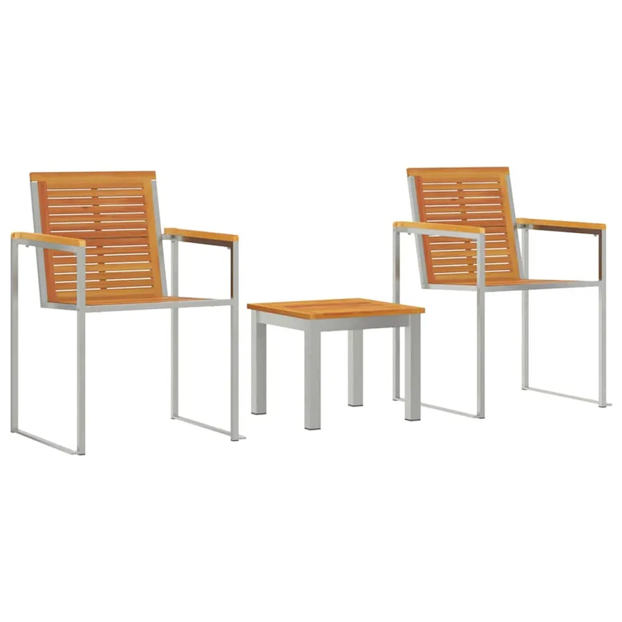 Transat 3 pcs Marron Bois d'acacia massif et acier inoxydable - 2