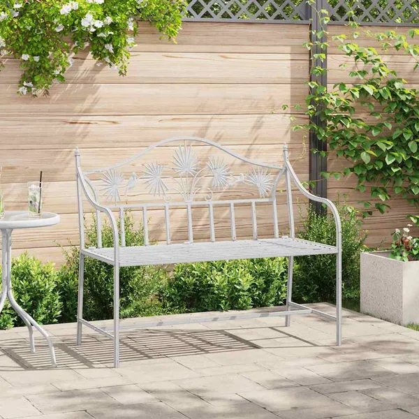 Banc de jardin Blanc antique 104 x 52,5 x 89 cm Acier