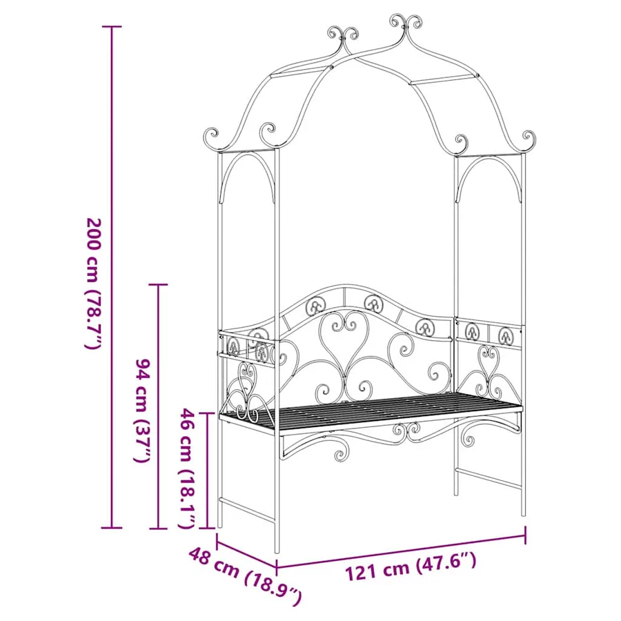 Banc de jardin Noir 121 x 48 x 200 cm Acier - 12