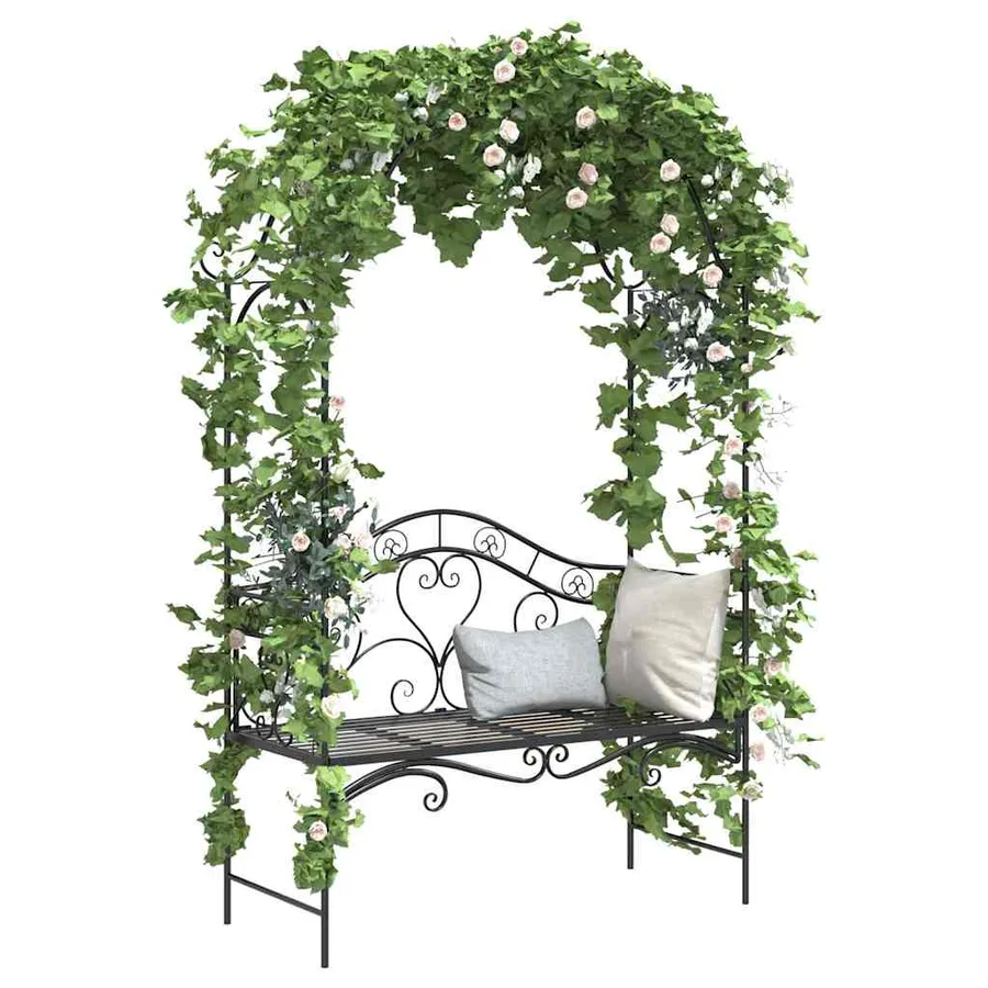 Banc de jardin Noir 121 x 48 x 200 cm Acier - 3
