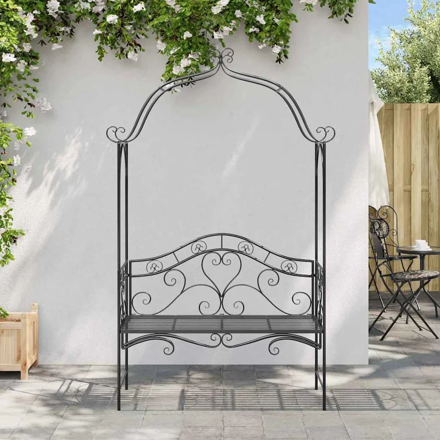 Banc de jardin Noir 121 x 48 x 200 cm Acier - 5