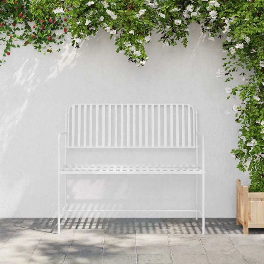 Banc de jardin Blanc Uni 103,5 x 51,5 x 90 cm Acier - 3