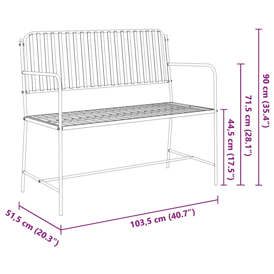 Banc de jardin Blanc Uni 103,5 x 51,5 x 90 cm Acier - 9