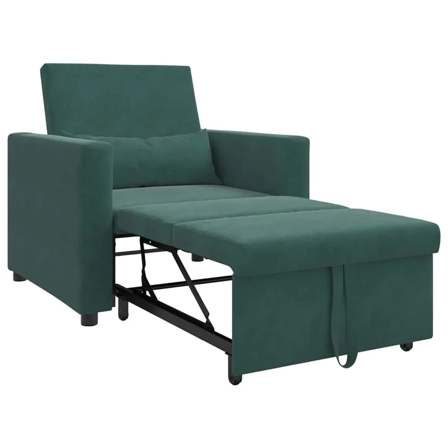 Canapé-lit escamotable simple avec des roues Vert foncé Velours - 4