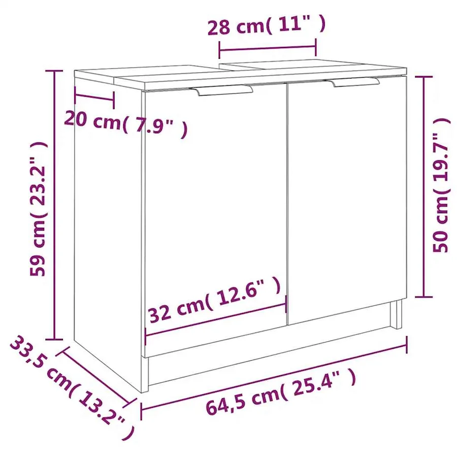 Armoire de bain Sonoma gris 64,5x33,5x59 cm Bois d'ingénierie - 11