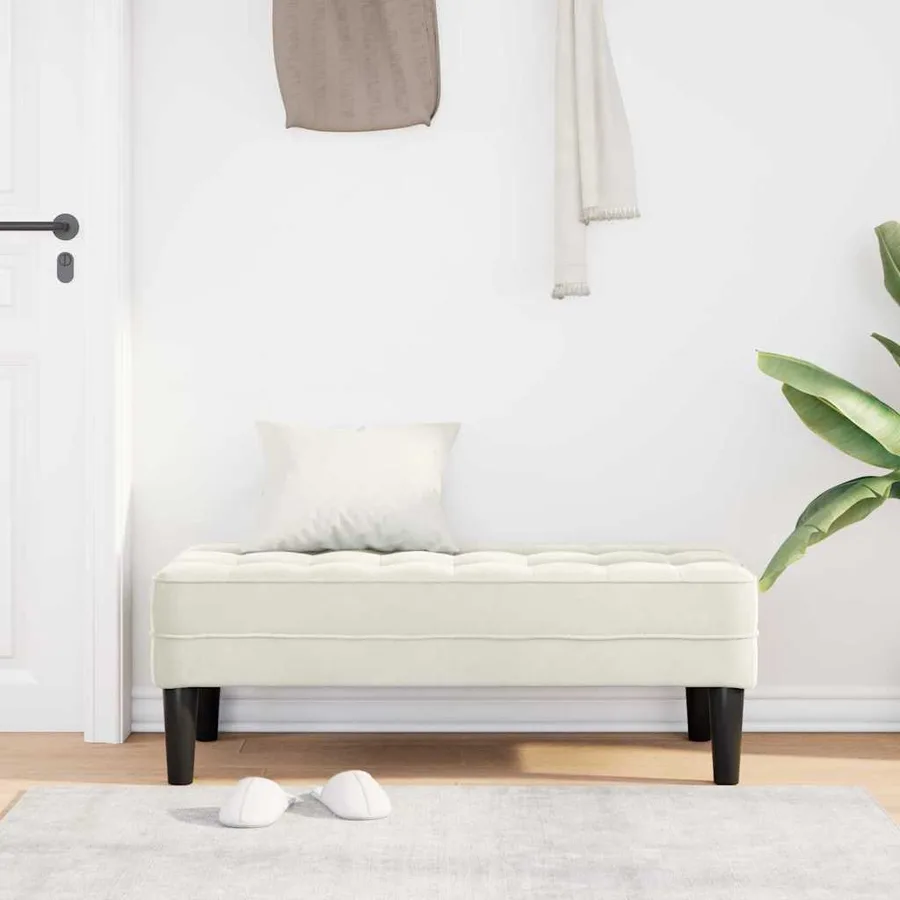banc avec coussin Crème 113 x 57 x 39 cm Velours - 3