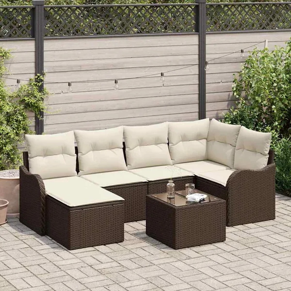 Ensemble de canapé de jardin 7 pcs Marron Poly rotin