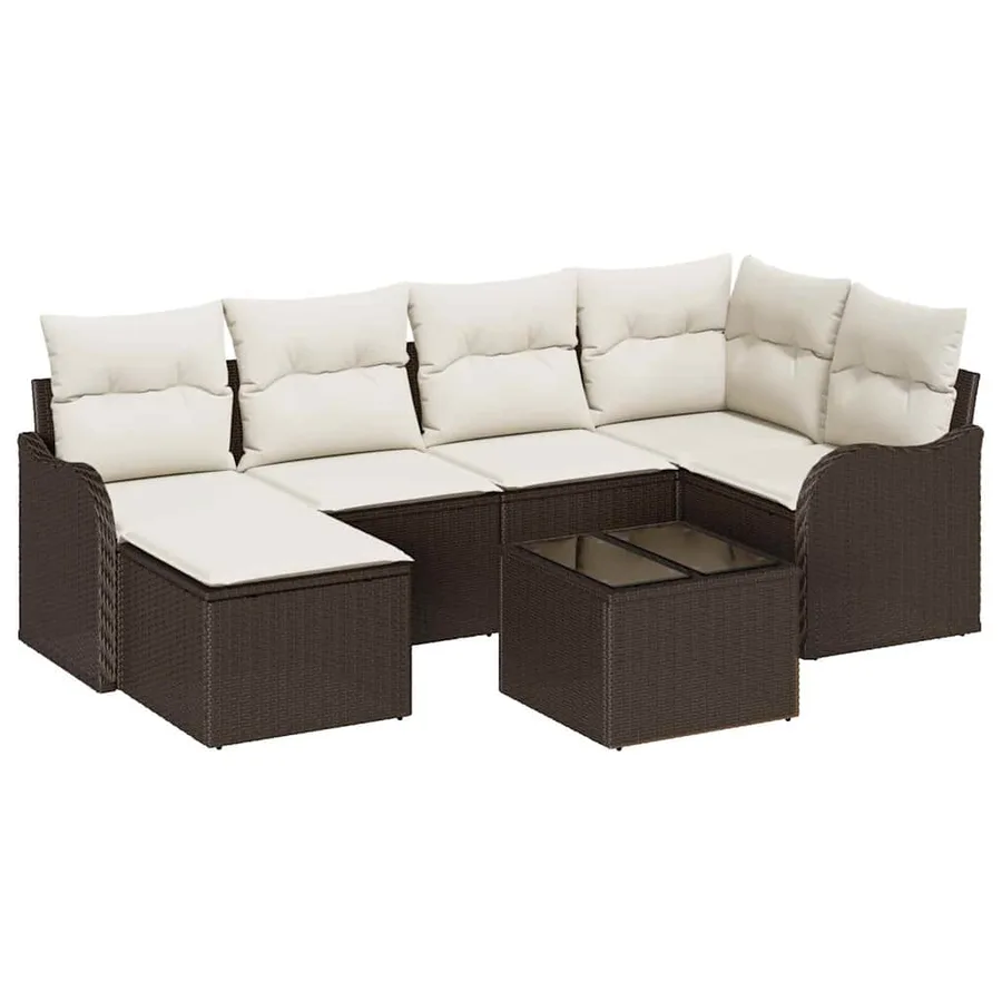 Ensemble de canapé de jardin 7 pcs Marron Poly rotin - 2
