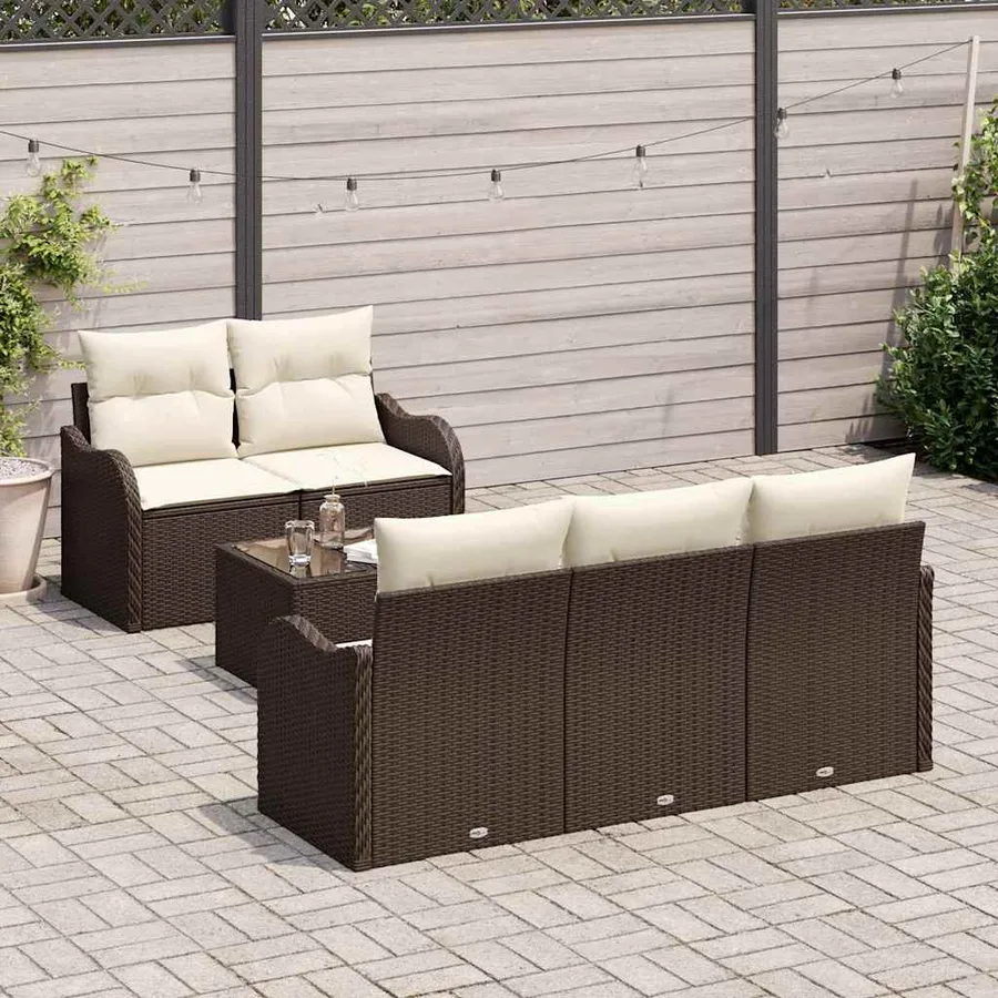 Ensemble de canapé de jardin avec coussin 6 pcs Marron et Crème - 3
