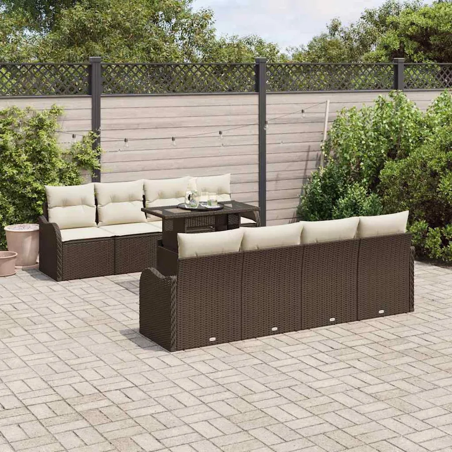 Ensemble de canapé de jardin 9 pcs Marron Poly Rattan